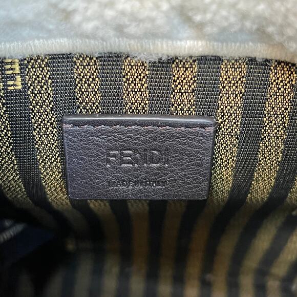 FENDI Sunshine Mini White Taupe Shearling Vitello King Plexiglass Logo Tote Bag - Picture 8 of 10